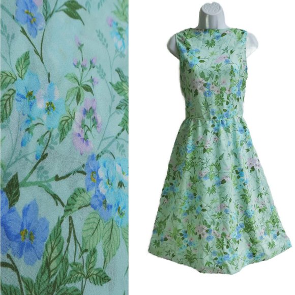Vintage Dresses & Skirts - Vintage Farmhouse Dress Handmade Pastel Floral Green Blue Pink Tie Back Pockets